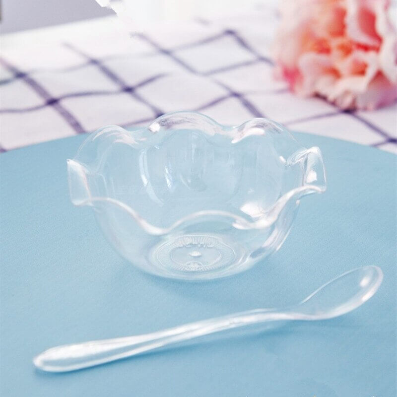 12-Pack Plastic Dessert Bowls 3oz Round Blossom Design Clear
