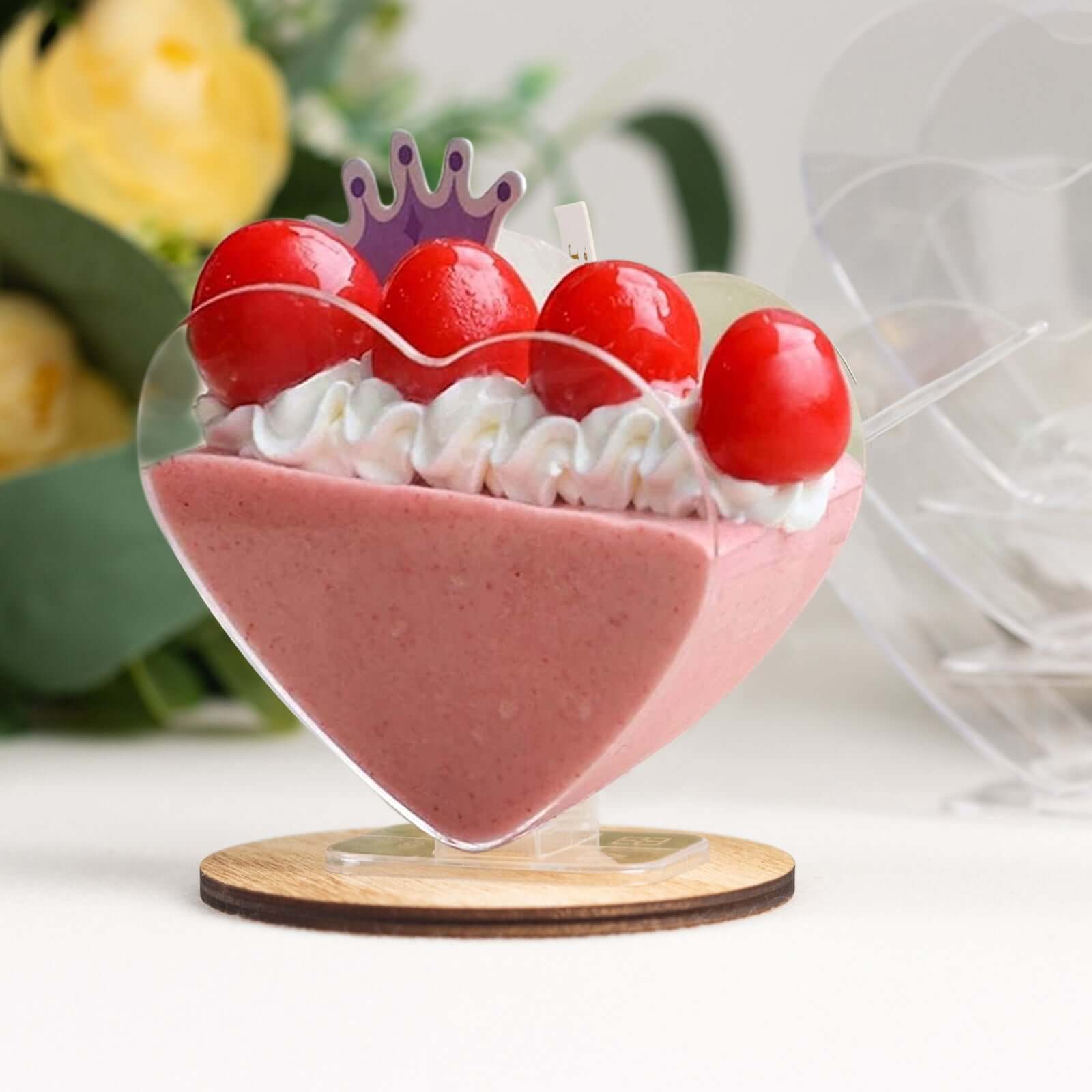 24-Pack Mini Clear Plastic Heart-Shaped Dessert Parfait Cups 2oz, Spoons Included